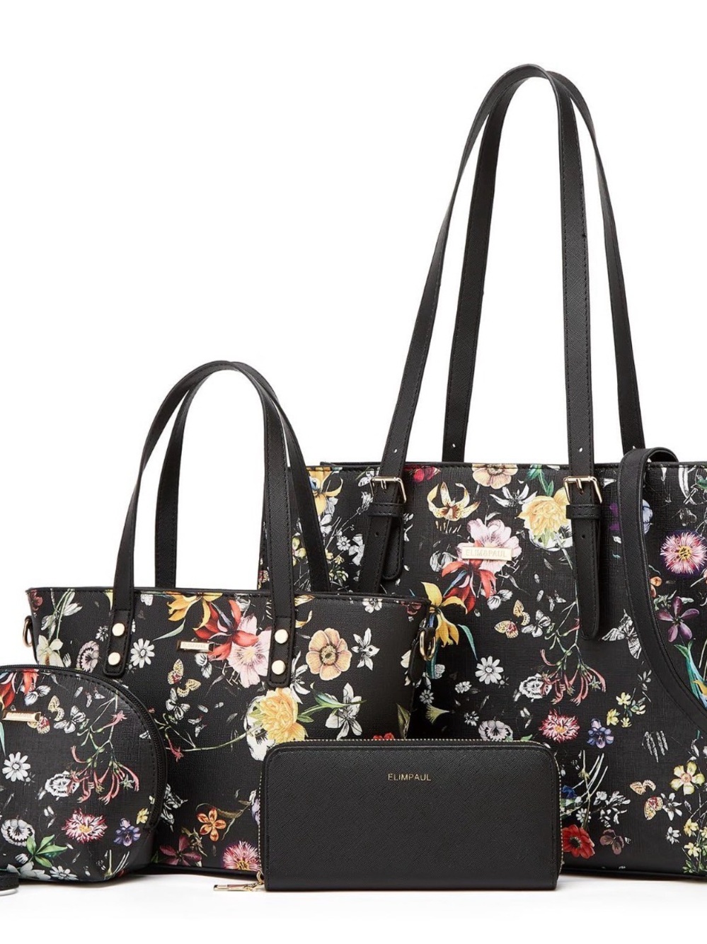 Black Floral Tote Bag - Women set of 4